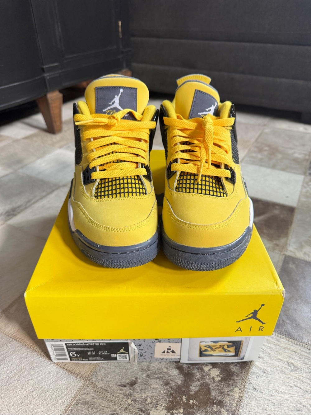Jordan Youth Bright Yellow and Gray Retro Sneakers